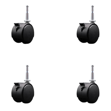 Service Caster 2-3/8'' Chair Caster Twin Wheel with Brakes 5/16'' Grip Neck Stem , 4PK SCC-GN02S60-NYS-B-4